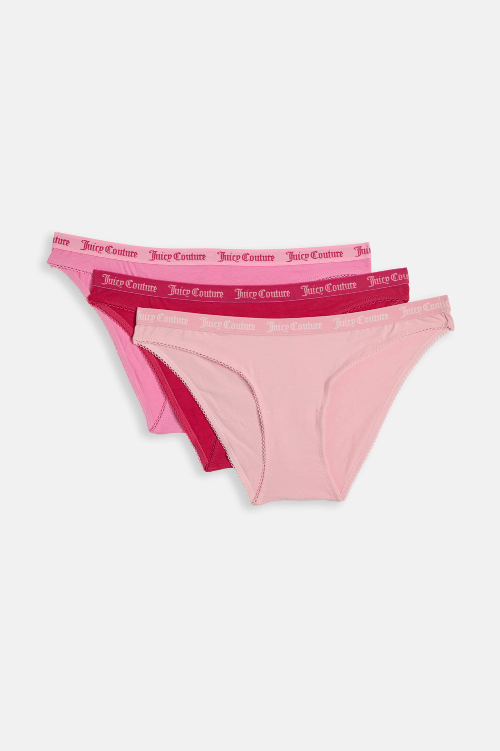 Displays the 'Juicy' branded Multi 3 Pack Cotton Briefs