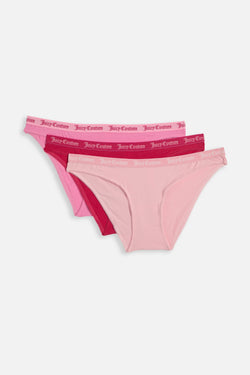 Displays the 'Juicy' branded Multi 3 Pack Cotton Briefs