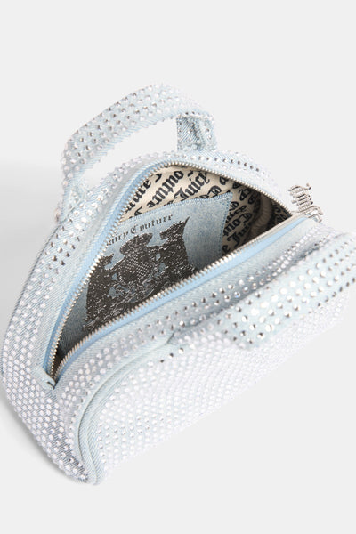 WASHED BLUE DENIM & DIAMANTE BOWLING HANDBAG