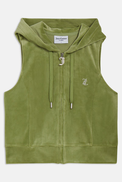 MOSSTONE DIAMANTÉ VELOUR ZIP-THROUGH GILET