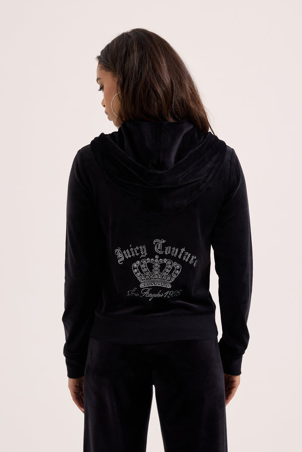 BLACK DIAMANTE CROWN OG STRAIGHT LOW RISE VELOUR BOTTOMS