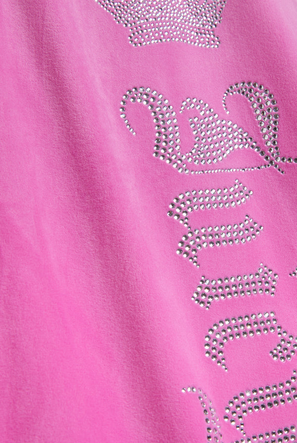 SUPER PINK DIAMANTE CROWN OG STRAIGHT LOW RISE VELOUR BOTTOMS