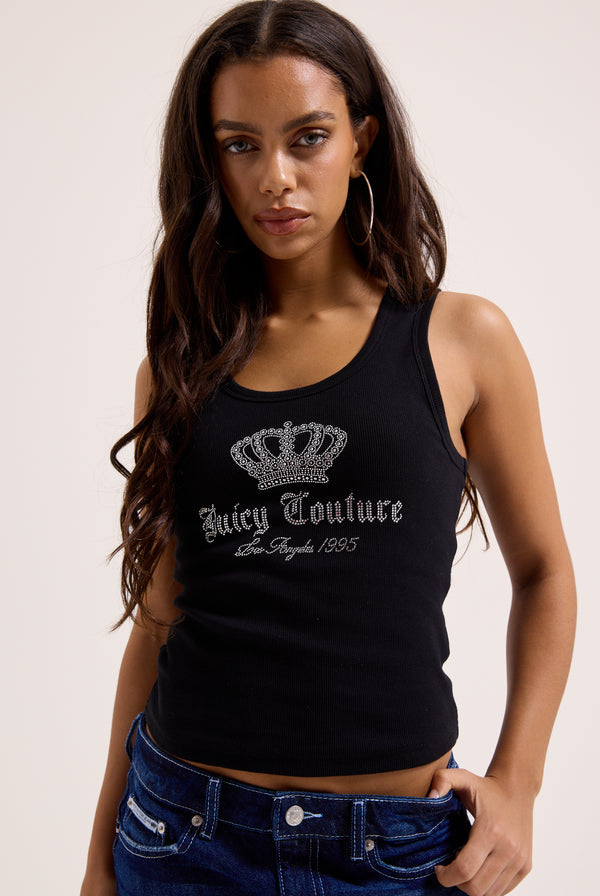 BLACK RIBBED DIAMANTE CROWN VEST