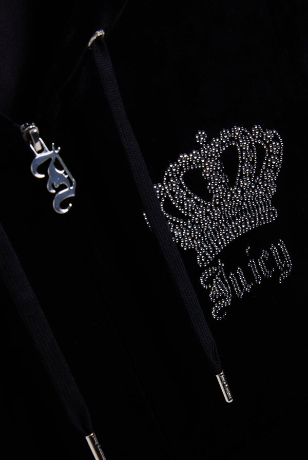 BLACK CROWN DIAMANTE CLASSIC VELOUR HOODIE