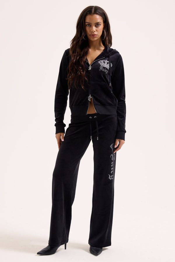 BLACK CROWN DIAMANTE CLASSIC VELOUR HOODIE