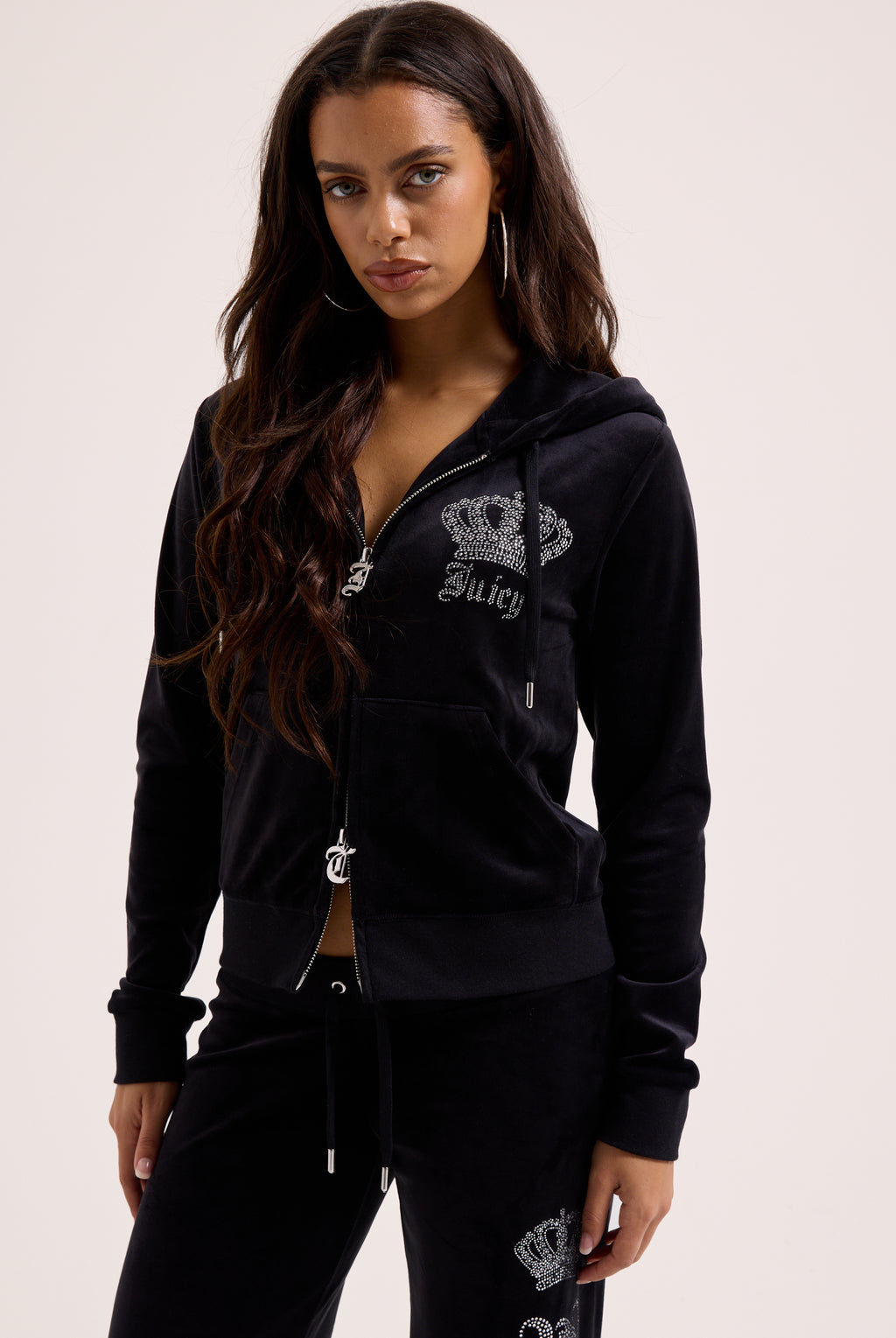 BLACK CROWN DIAMANTE CLASSIC VELOUR HOODIE