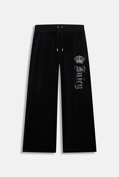 BLACK DIAMANTE CROWN OG STRAIGHT LOW RISE VELOUR BOTTOMS