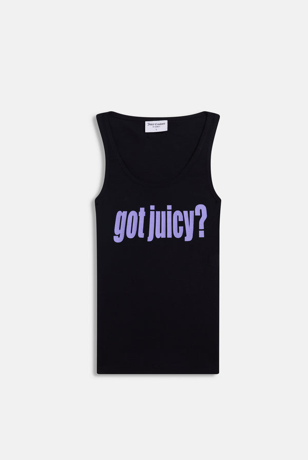 Displays the black 'Juicy' branded Got Juicy rib vest 