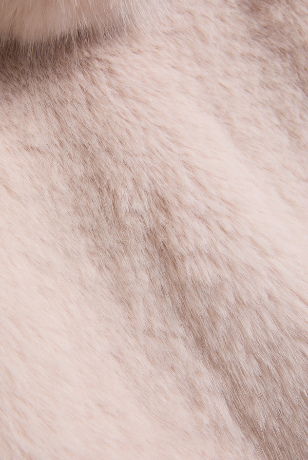 CREAM HOODED FAUX FUR JACKET