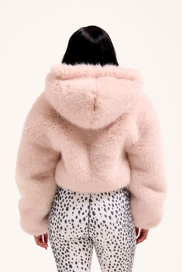 CREAM HOODED FAUX FUR JACKET