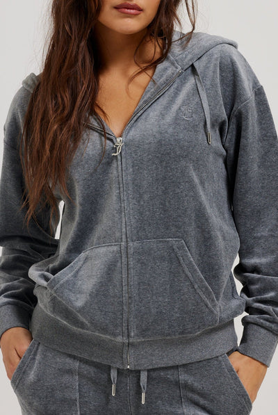 CHARCOAL MARL COTTON VELOUR OVERSIZED HOODIE