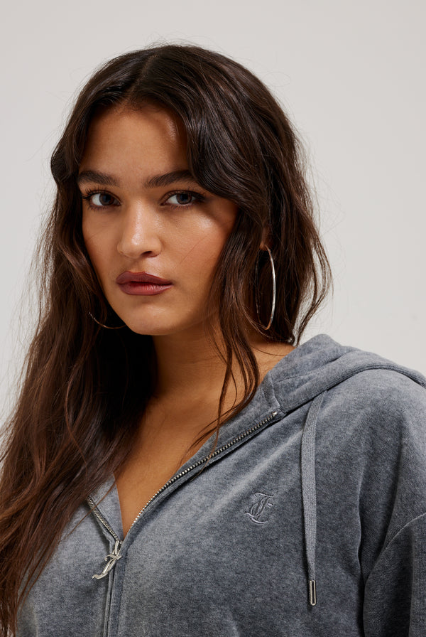 CHARCOAL MARL COTTON VELOUR OVERSIZED HOODIE