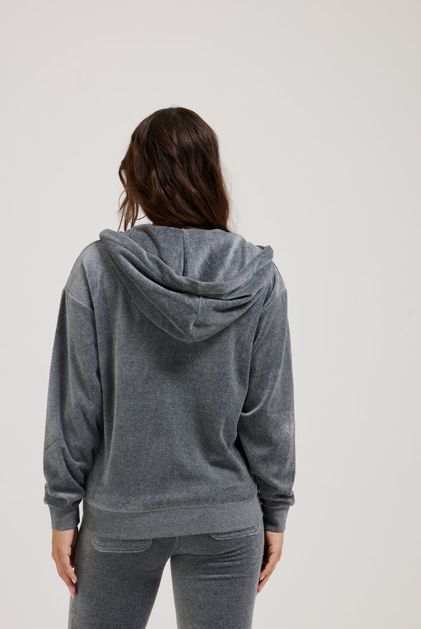 CHARCOAL MARL COTTON VELOUR OVERSIZED HOODIE