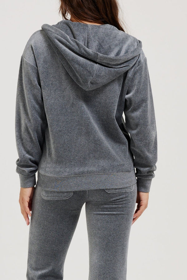 CHARCOAL MARL COTTON VELOUR OVERSIZED HOODIE