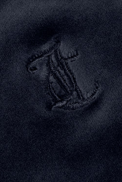 Displays the Night Sky 'Juicy' branded classic velour oversized hoodie featuring the juicy couture branding 