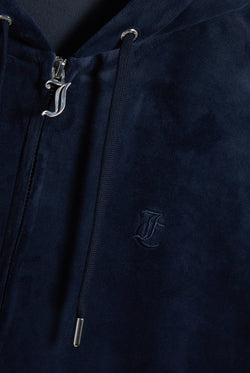 Displays the Night Sky 'Juicy' branded classic velour oversized hoodie featuring the Juicy couture branding 
