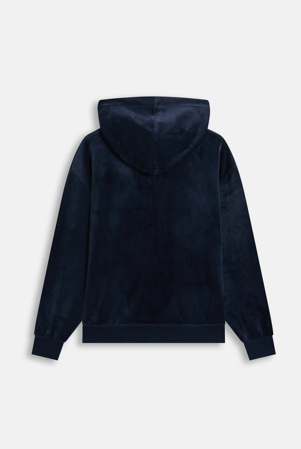 Displays the Night Sky 'Juicy' branded classic velour oversized hoodie 