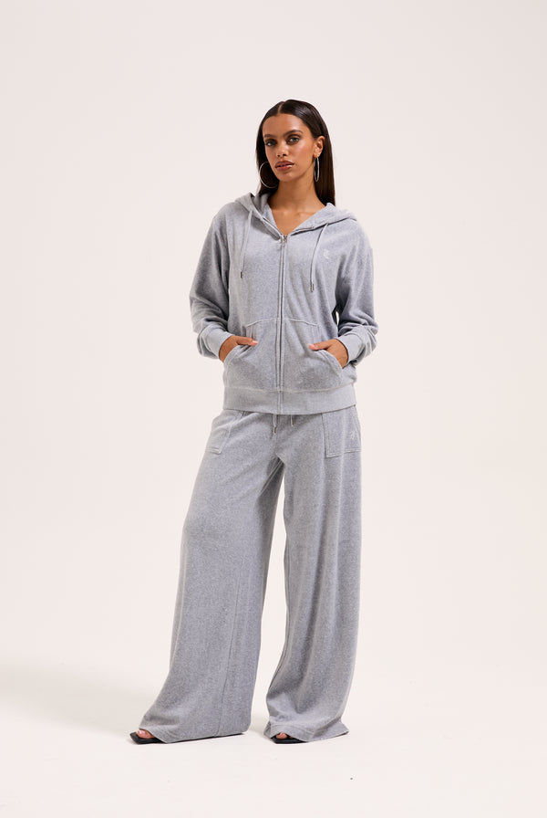 SILVER MARL WIDE LEG COTTON VELOUR TRACK PANT