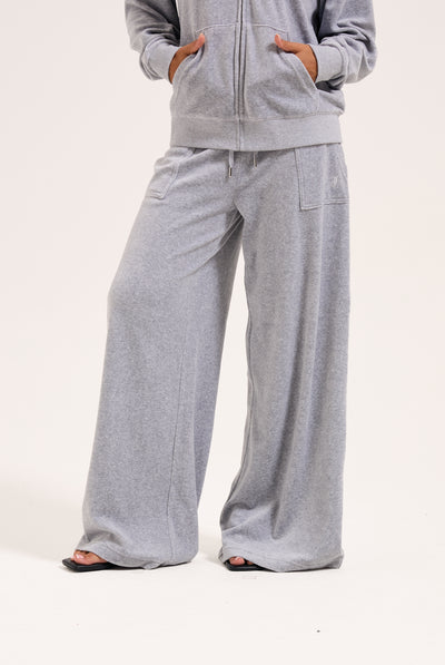 SILVER MARL WIDE LEG COTTON VELOUR TRACK PANT