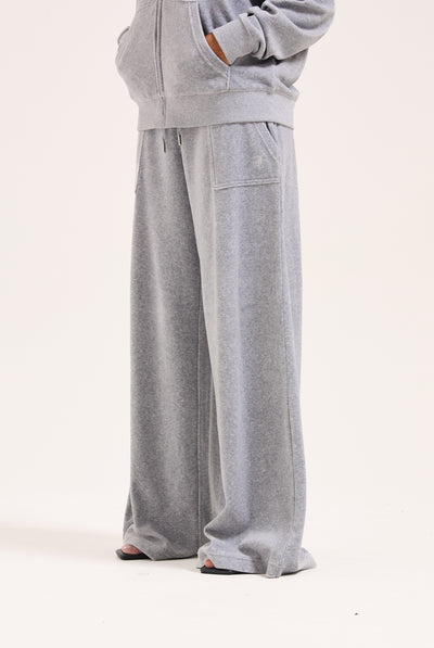 SILVER MARL WIDE LEG COTTON VELOUR TRACK PANT