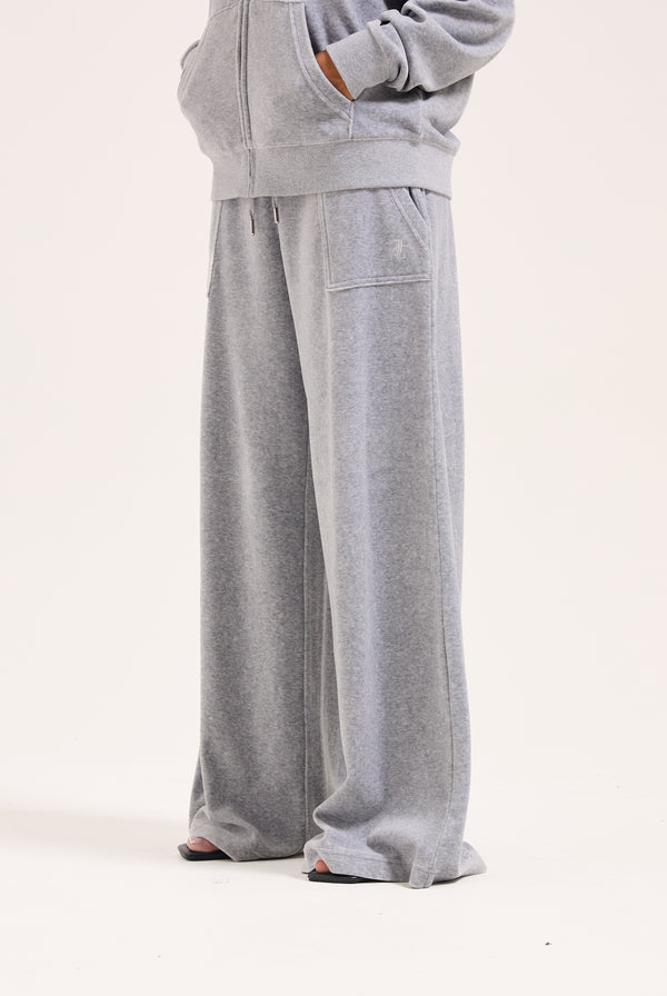 SILVER MARL WIDE LEG COTTON VELOUR TRACK PANT