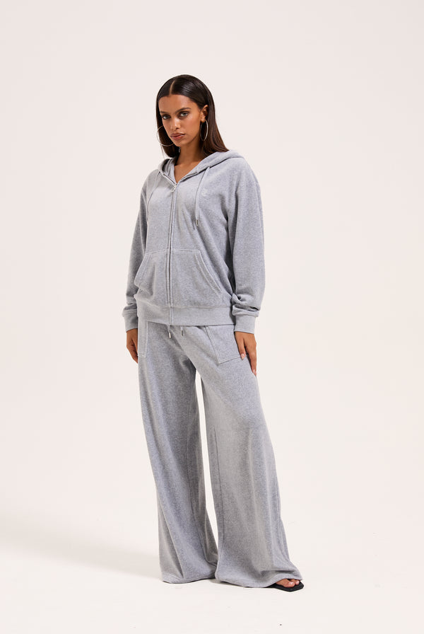 SILVER MARL WIDE LEG COTTON VELOUR TRACK PANT