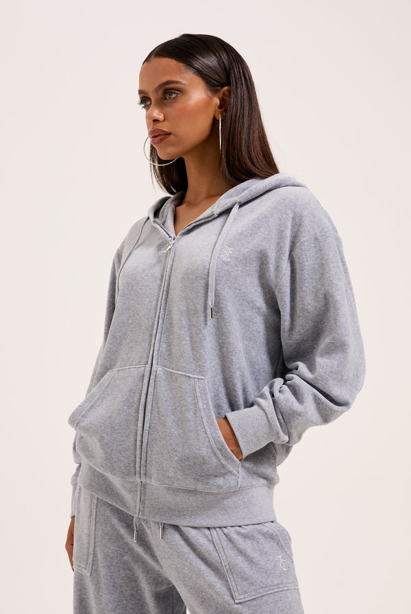 SILVER MARL COTTON VELOUR OVERSIZED HOODIE