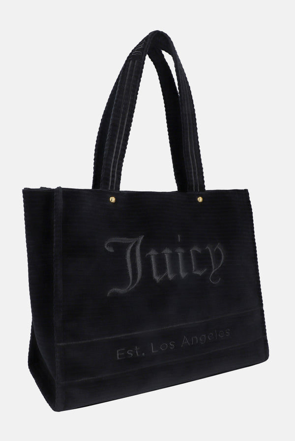 BLACK VELOUR EMBROIDERED TOTE BAG