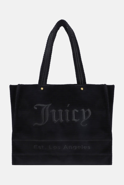BLACK VELOUR EMBROIDERED TOTE BAG
