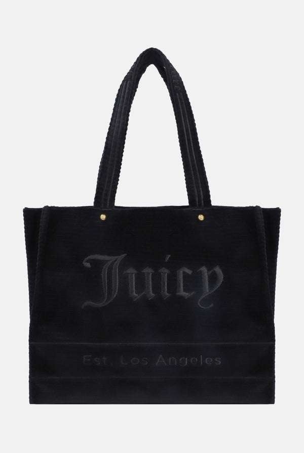 BLACK VELOUR EMBROIDERED TOTE BAG