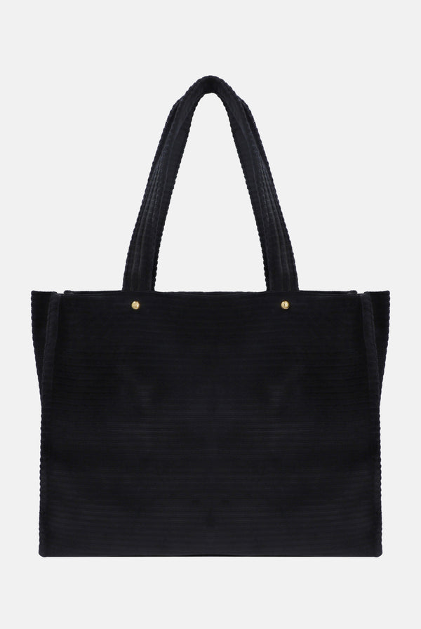 BLACK VELOUR EMBROIDERED TOTE BAG