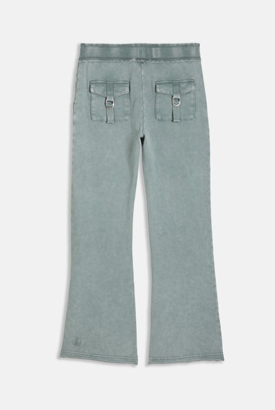 DUCK GREEN WASHED COTTON LOW RISE TRACK BOTTOMS