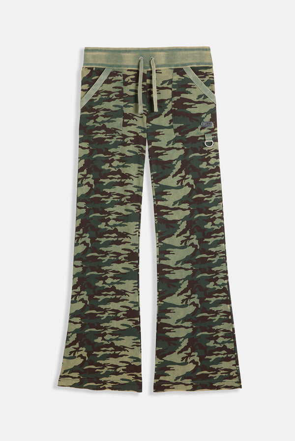 CAMO PRINT WASHED COTTON LOW RISE TRACK BOTTOMS