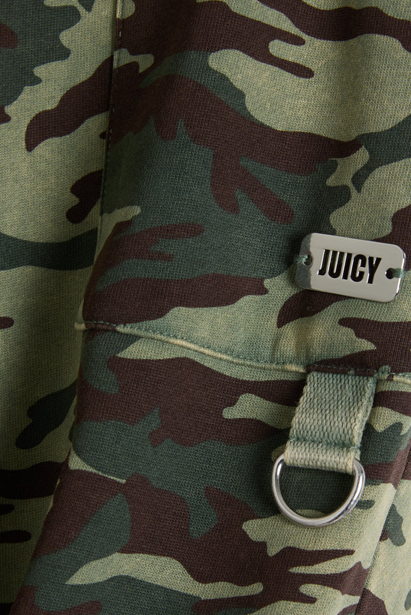 CAMO PRINT WASHED COTTON LOW RISE TRACK BOTTOMS