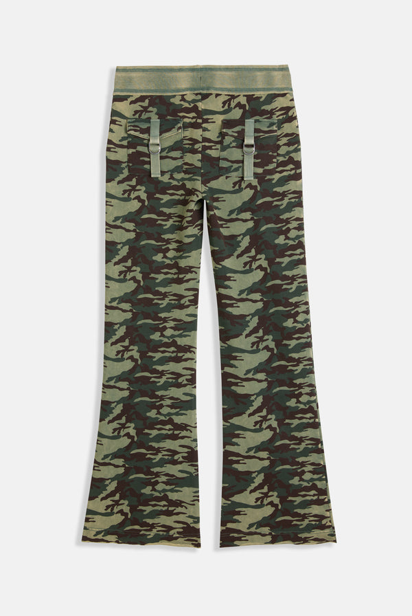 CAMO PRINT WASHED COTTON LOW RISE TRACK BOTTOMS