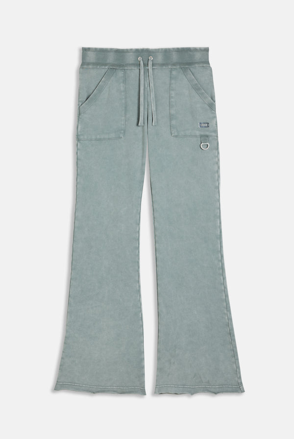 DUCK GREEN WASHED COTTON LOW RISE TRACK BOTTOMS