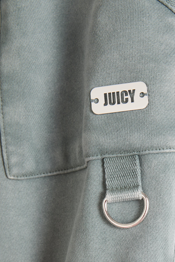 DUCK GREEN WASHED COTTON LOW RISE TRACK BOTTOMS