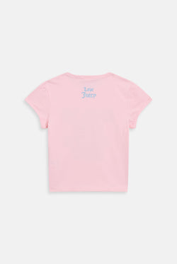 Displays the icons Juicy Pink 'Juicy' branded have no fear baby tee 