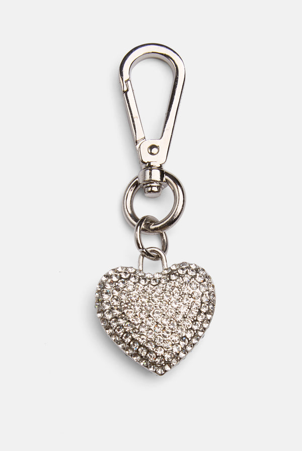 SILVER DIAMANTE PAVE HEART KEY FOB