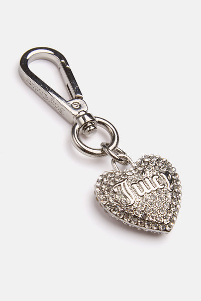 SILVER DIAMANTE PAVE HEART KEY FOB