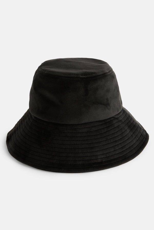 BLACK WIDE BRIM VELOUR BUCKET HAT