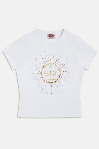 WHITE JERSEY FITTED CROWN DIAMANTE HERITAGE T-SHIRT