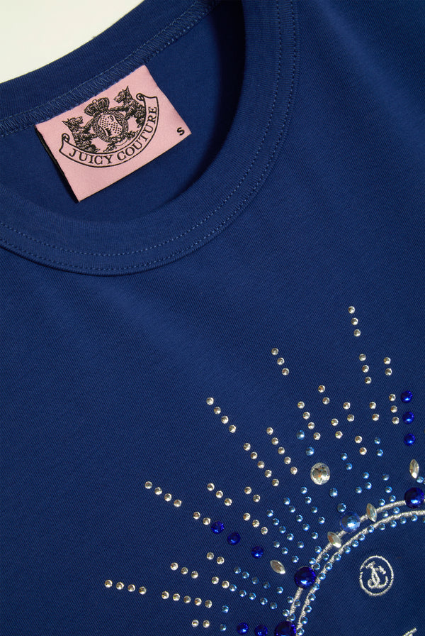 BLUE DEPTHS JERSEY FITTED CROWN DIAMANTÉ HERITAGE T-SHIRT