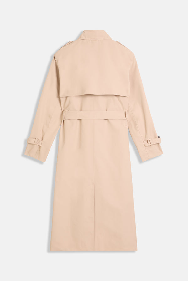 CAMEL COTTON TWILL TRENCH COAT