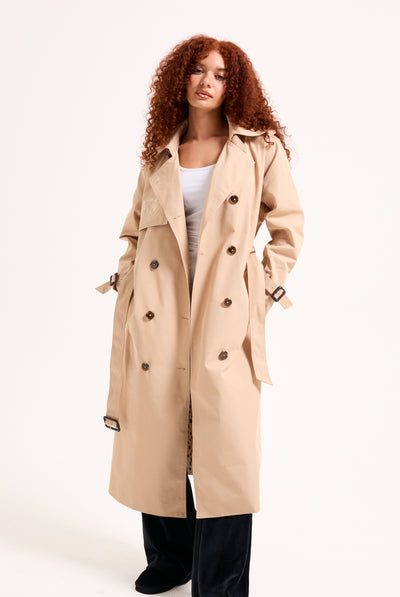 CAMEL COTTON TWILL TRENCH COAT