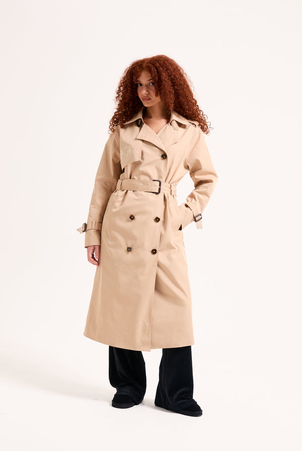 CAMEL COTTON TWILL TRENCH COAT