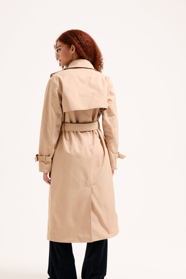 CAMEL COTTON TWILL TRENCH COAT