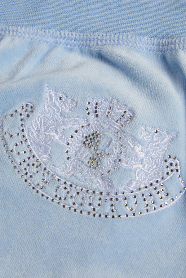 POWDER BLUE ULTRA LOW RISE BAMBOO VELOUR HERITAGE DOG CREST POCKETED BOTTOMS