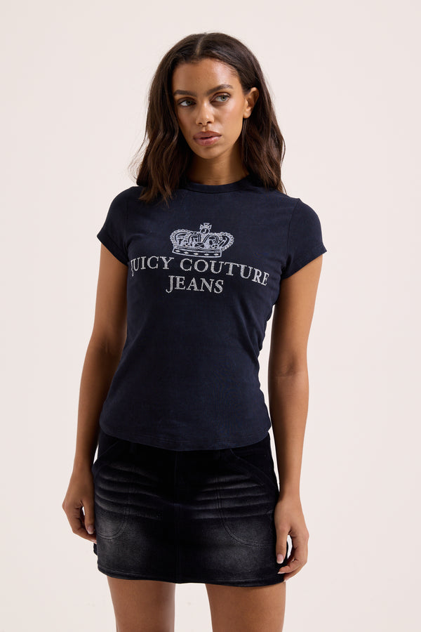 BLACK WASHED JUICY COUTURE JEANS LONGLINE TEE