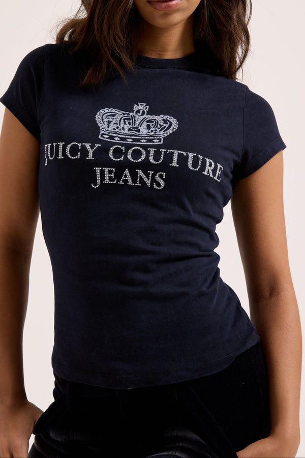 BLACK WASHED JUICY COUTURE JEANS LONGLINE TEE